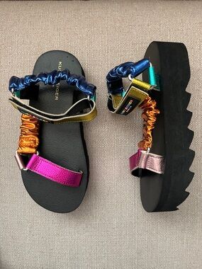 NEW! Kurt Geiger Mini Orion Multicolor Metallic Platform Sandals Size 2